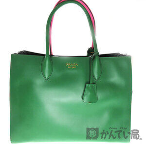 PRADA Bag Leather Green Pink Black Multicolor Handbag Tote Shoulder